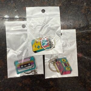 Retro Cassette and Boombox Keychain Set